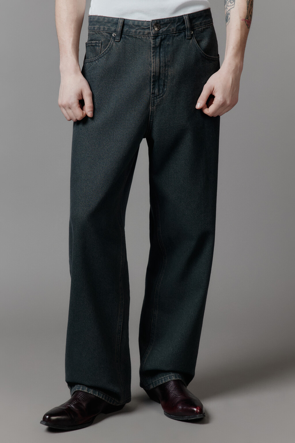 Джинсы baggy fit широкие с вареным эффектом - цвет серый - 5