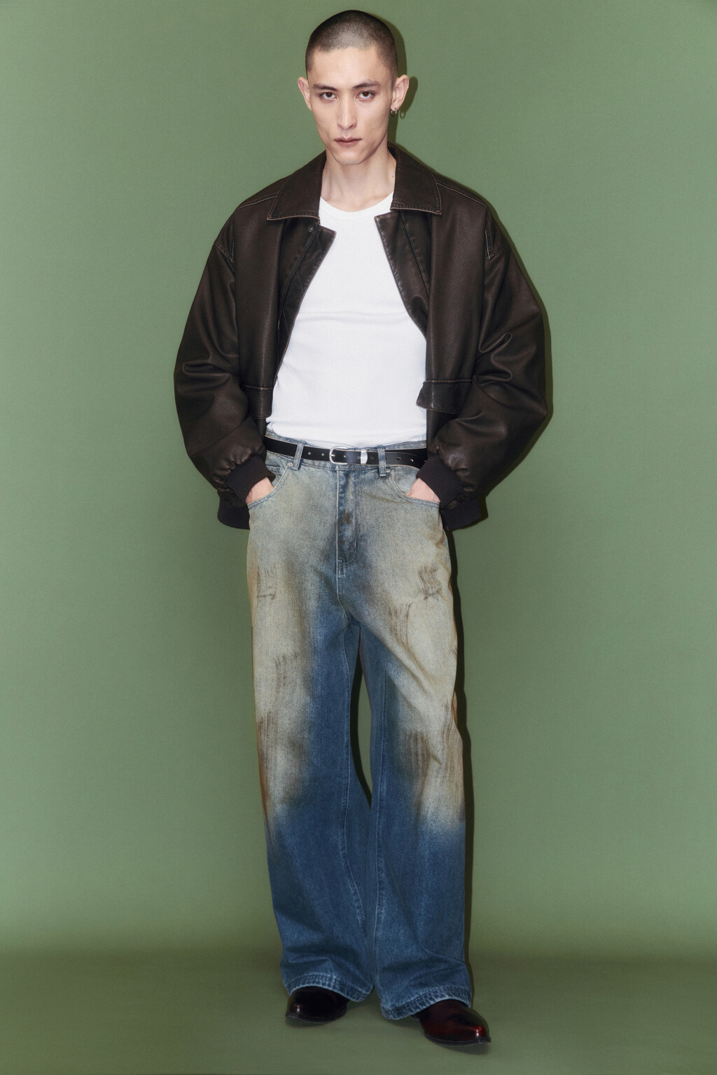 Джинсы широкие с эффектом dirty denim - цвет голубой - 1