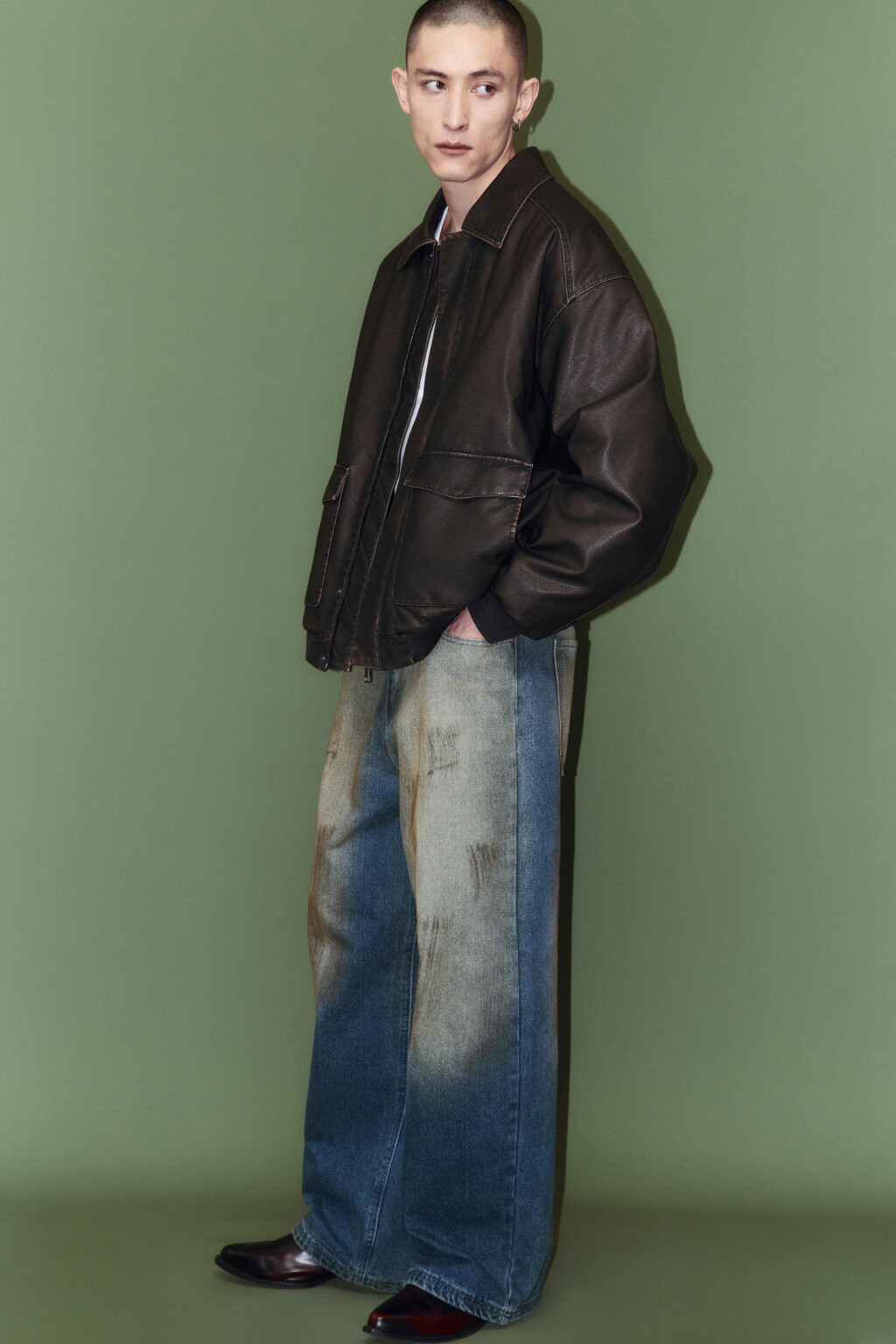 Джинсы широкие с эффектом dirty denim - цвет голубой - 3