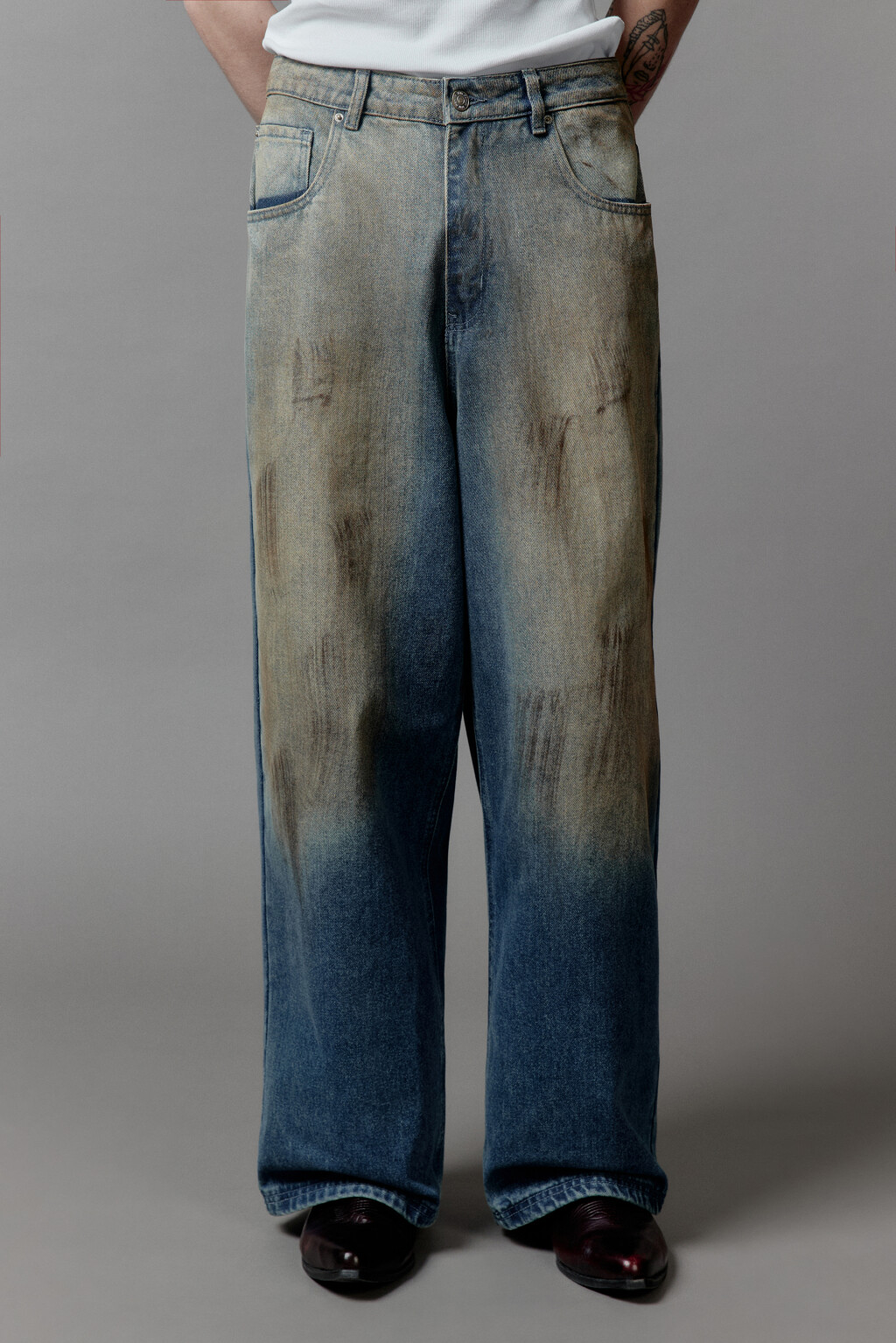 Джинсы широкие с эффектом dirty denim - цвет голубой - 4