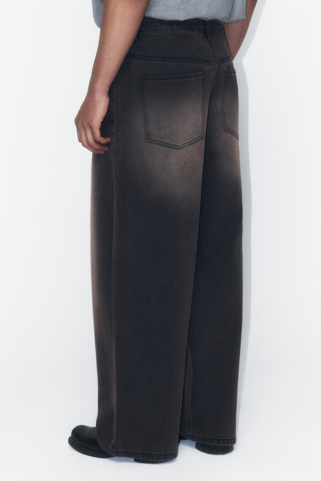 Джинсы wide leg широкие с вареным эффектом - цвет черный - 5
