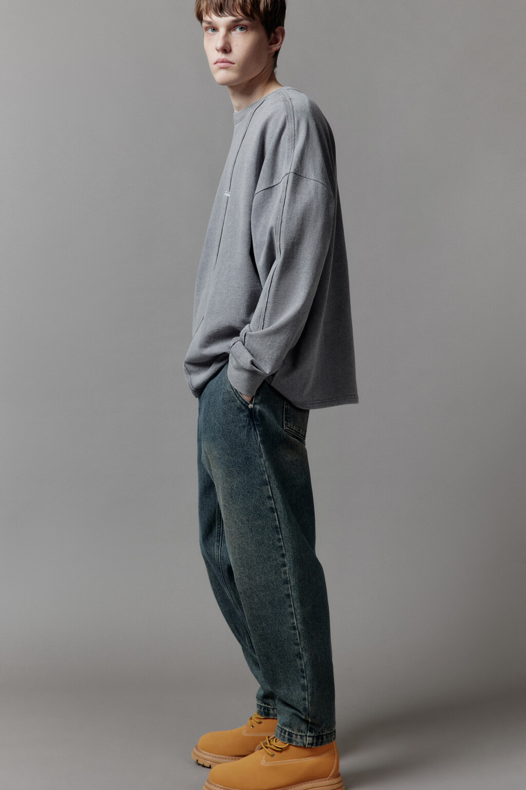 Джинсы-бананы широкие со стиркой - цвет голубой - 3