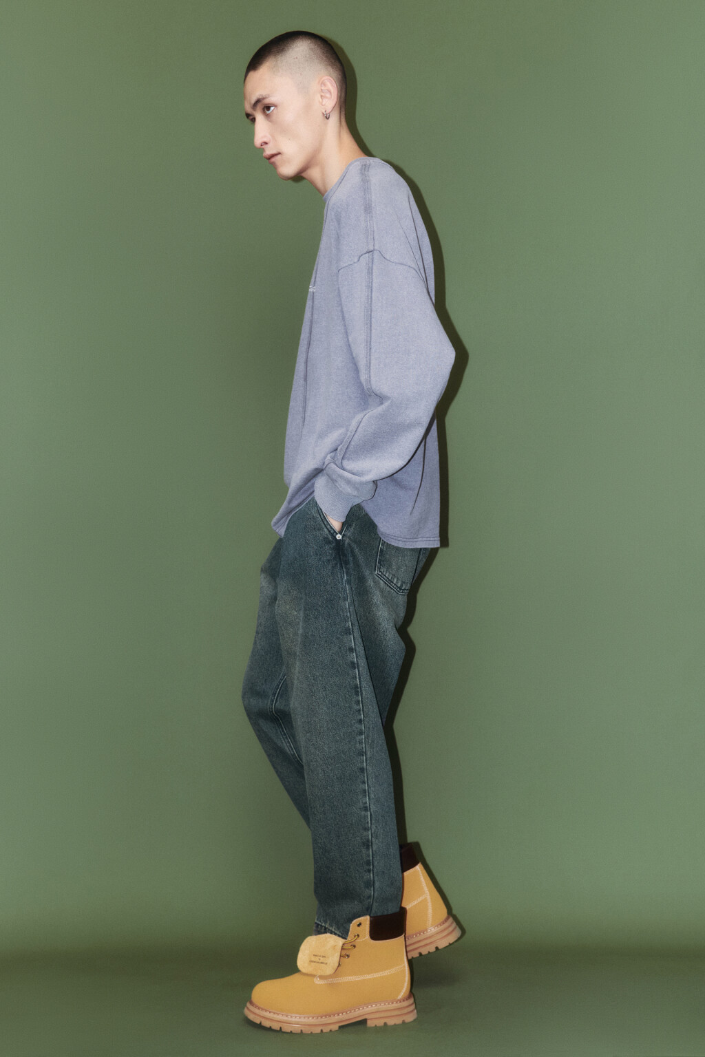 Джинсы-бананы широкие со стиркой - цвет голубой - 1