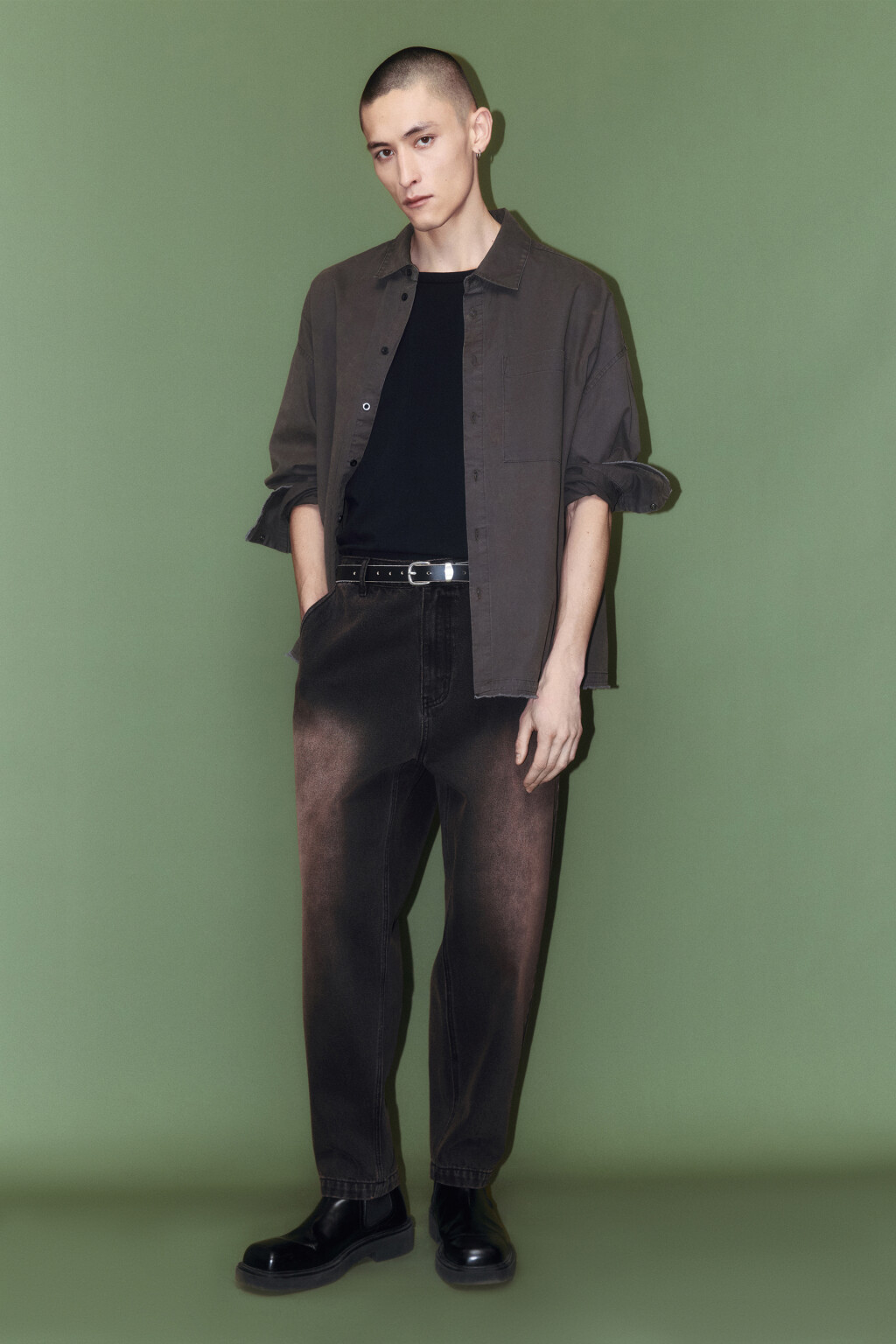 Джинсы-бананы широкие со стиркой - цвет серый - 1