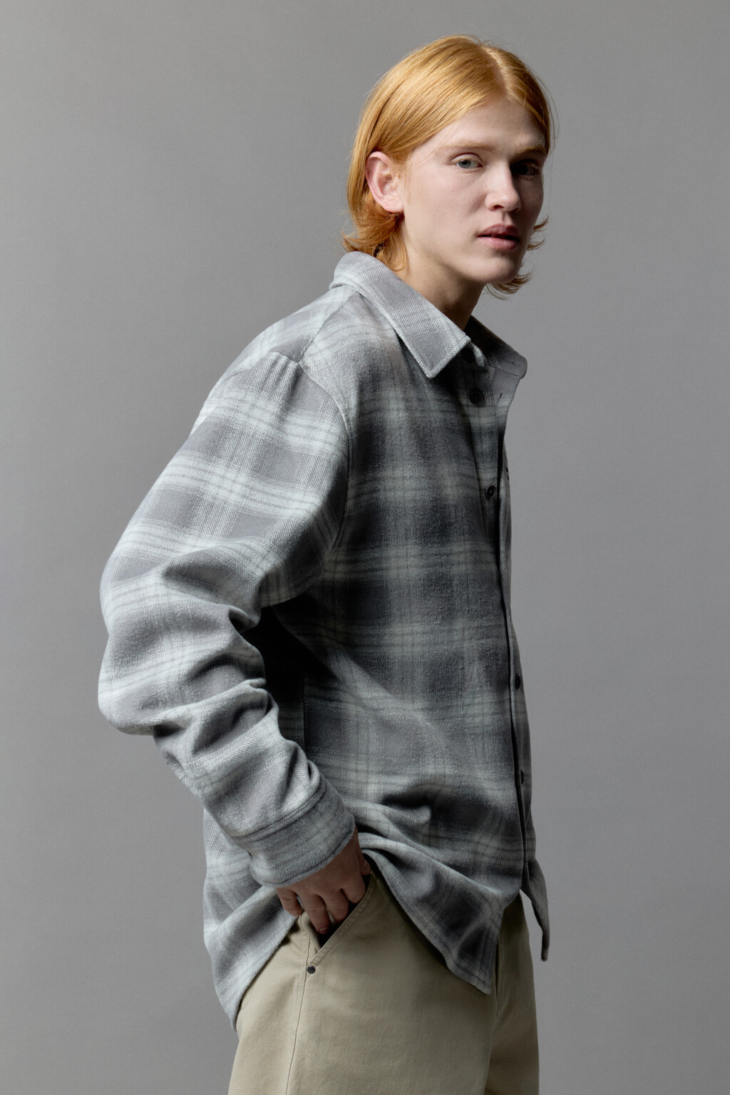 Рубашка клетчатая с принтом-надписью - цвет синий - 2