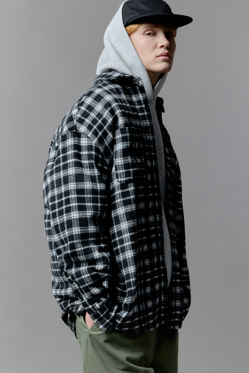 Рубашка теплая с принтом в клетку - цвет зеленый - 1