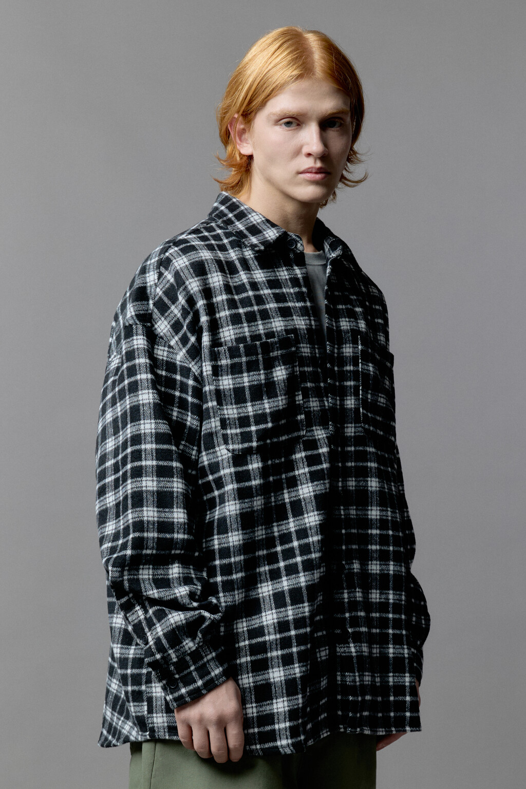 Рубашка теплая с принтом в клетку - цвет зеленый - 3