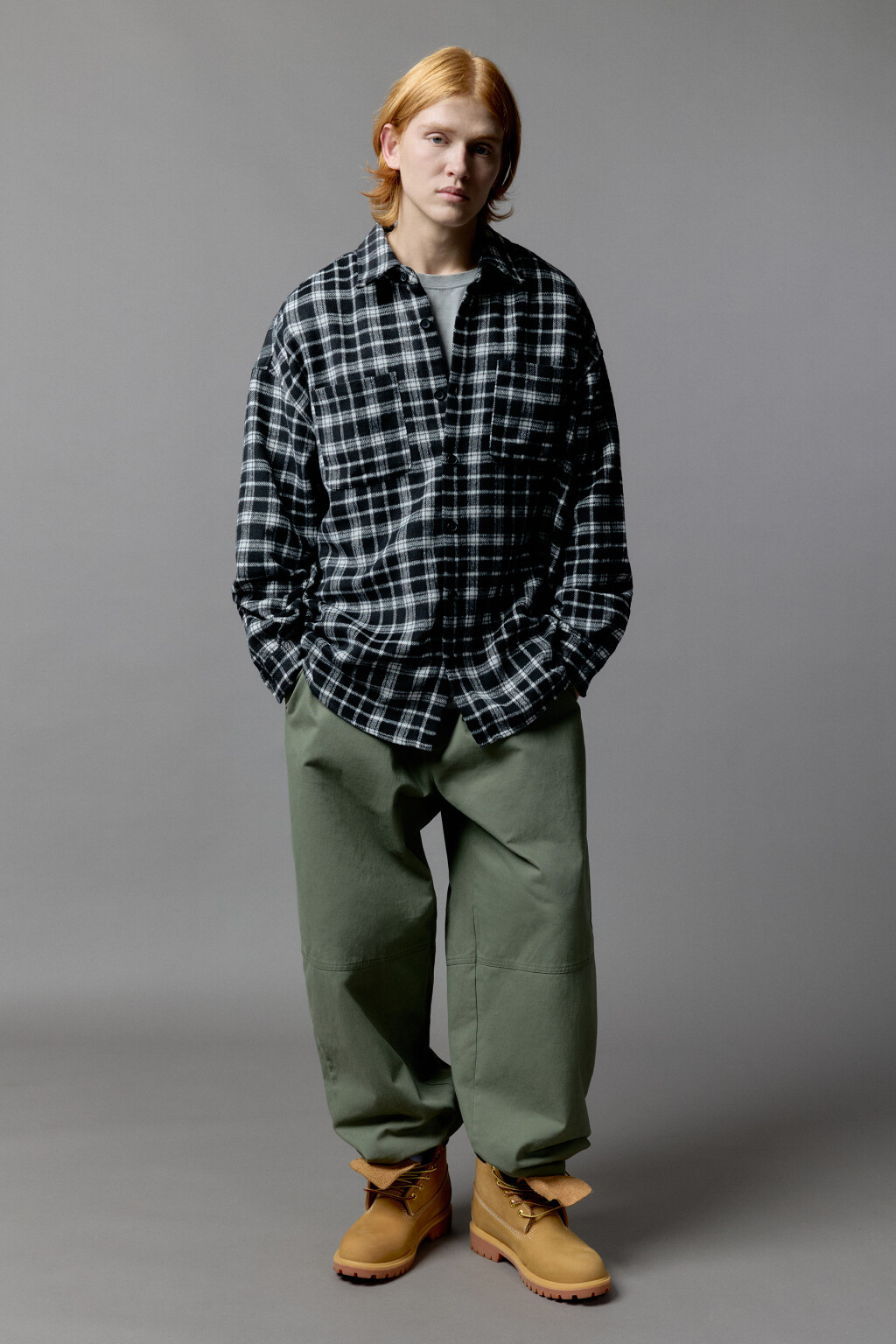 Рубашка теплая с принтом в клетку - цвет зеленый - 9