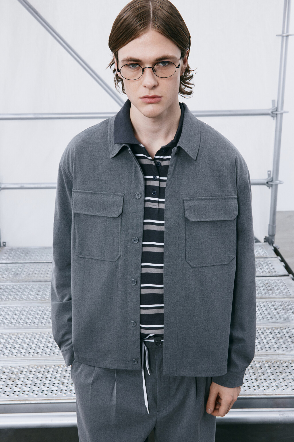 Рубашка-овершот плотная с карманами - цвет серый - 9