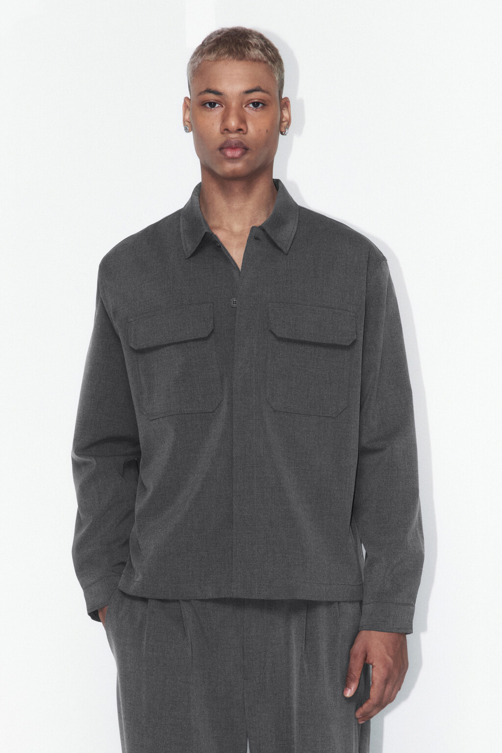 Рубашка-овершот плотная с карманами - цвет серый - 2