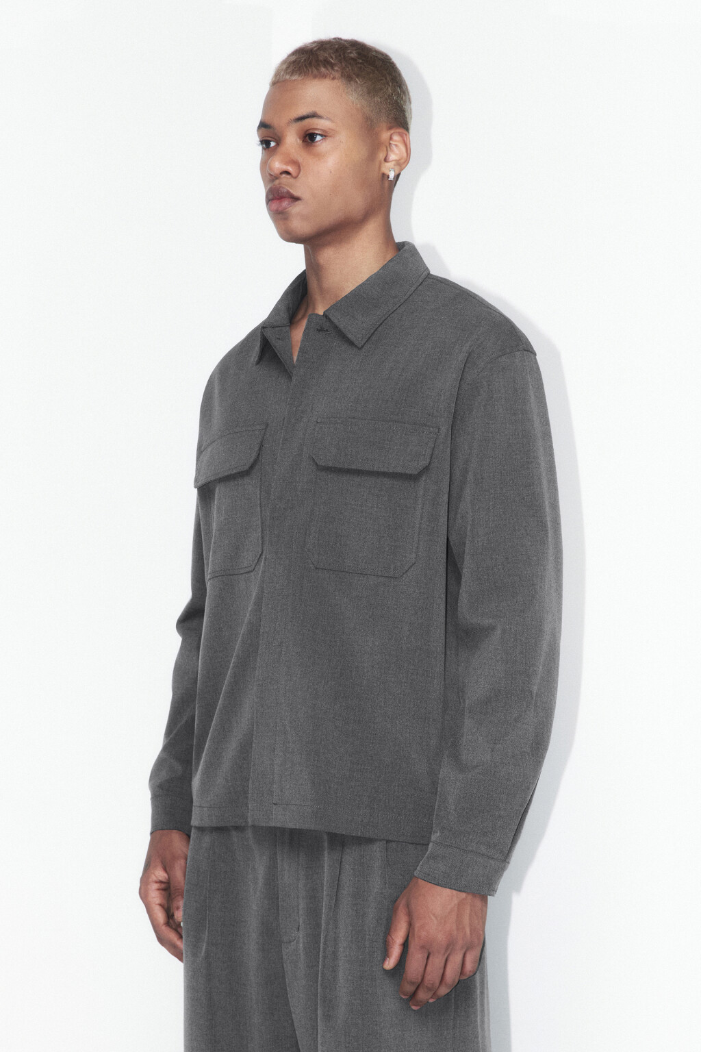 Рубашка-овершот плотная с карманами - цвет серый - 3