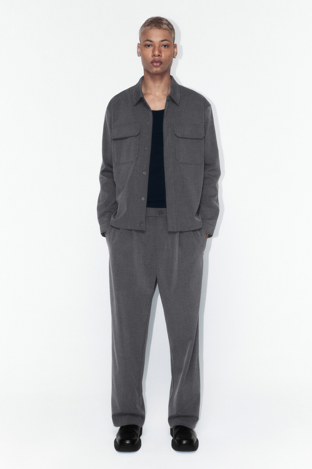 Рубашка-овершот плотная с карманами - цвет серый - 5