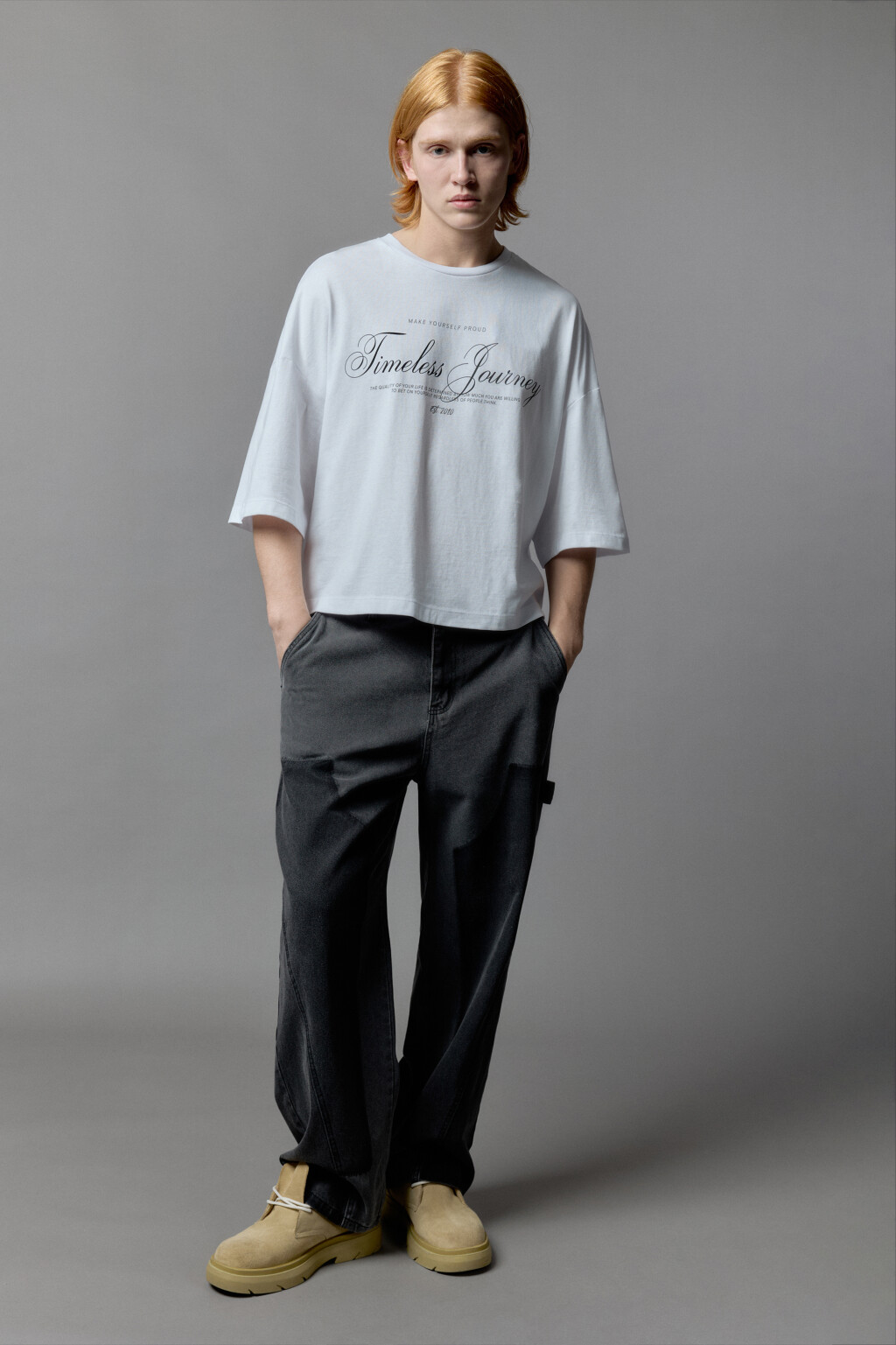 Футболка boxy fit с принтом-надписью - цвет белый - 5