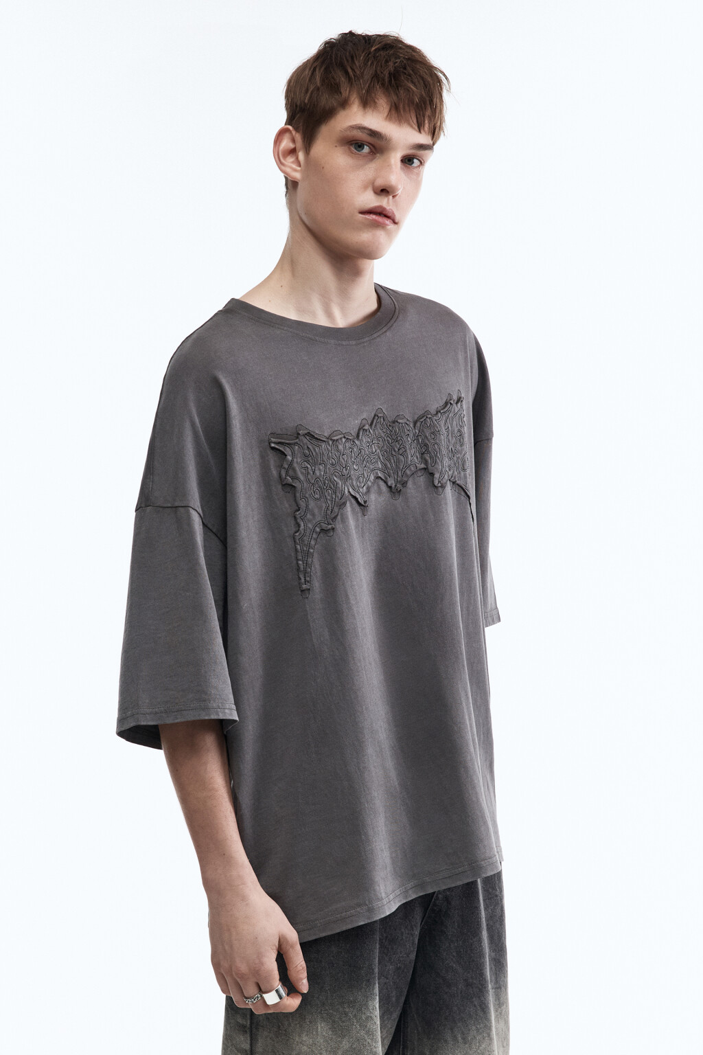 Футболка oversize в стиле гранж - цвет серый - 4