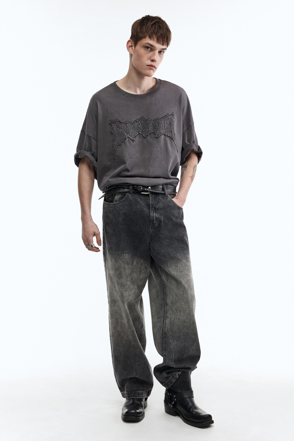 Футболка oversize в стиле гранж - цвет серый - 6