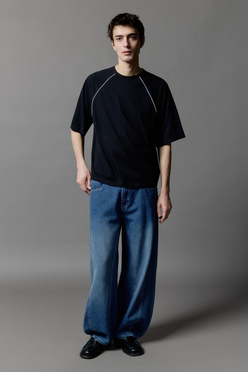 Футболка хлопковая с контрастными рукавами - цвет черный - 4