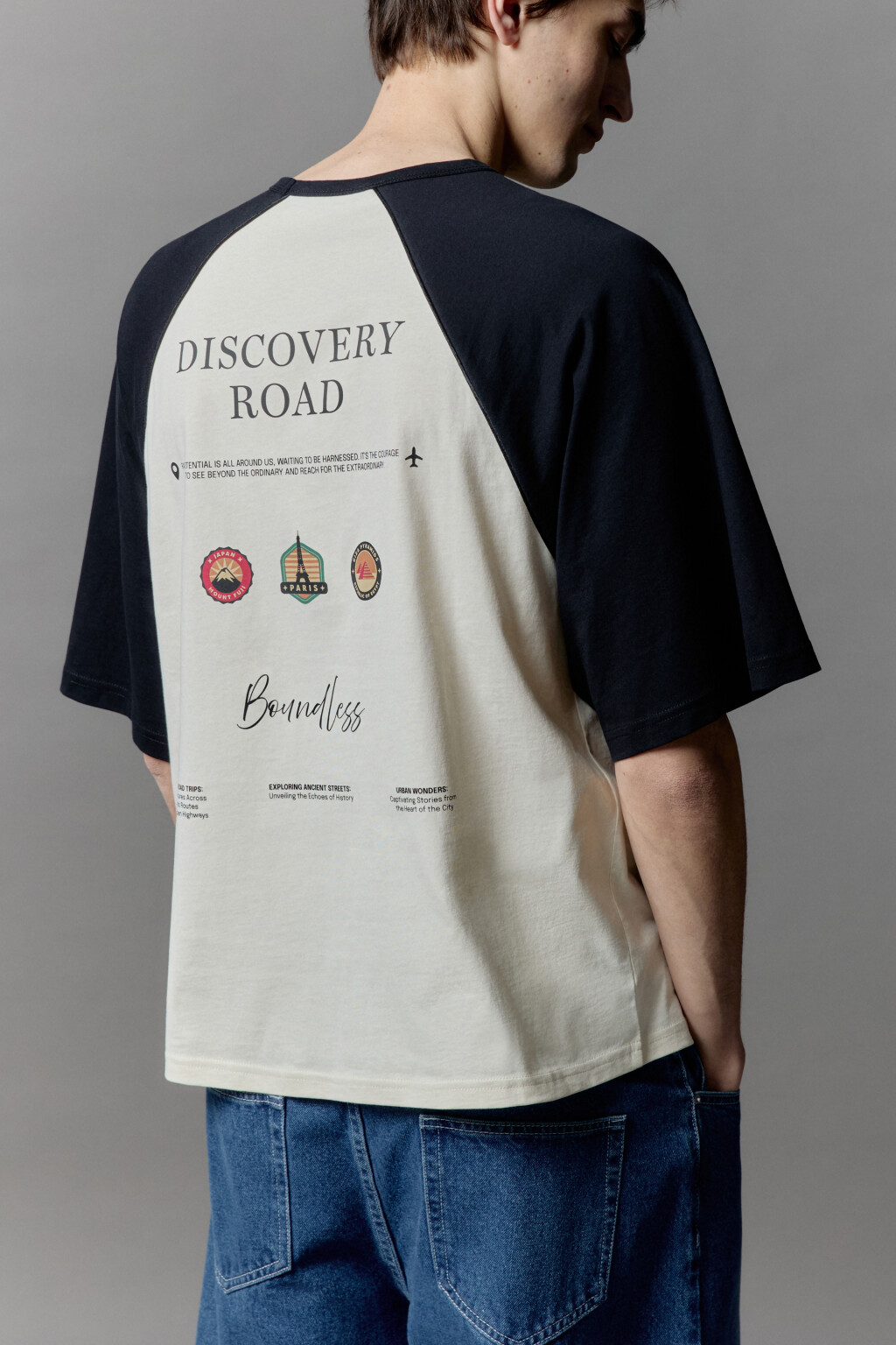 Футболка хлопковая с контрастными рукавами - цвет бежевый - 1