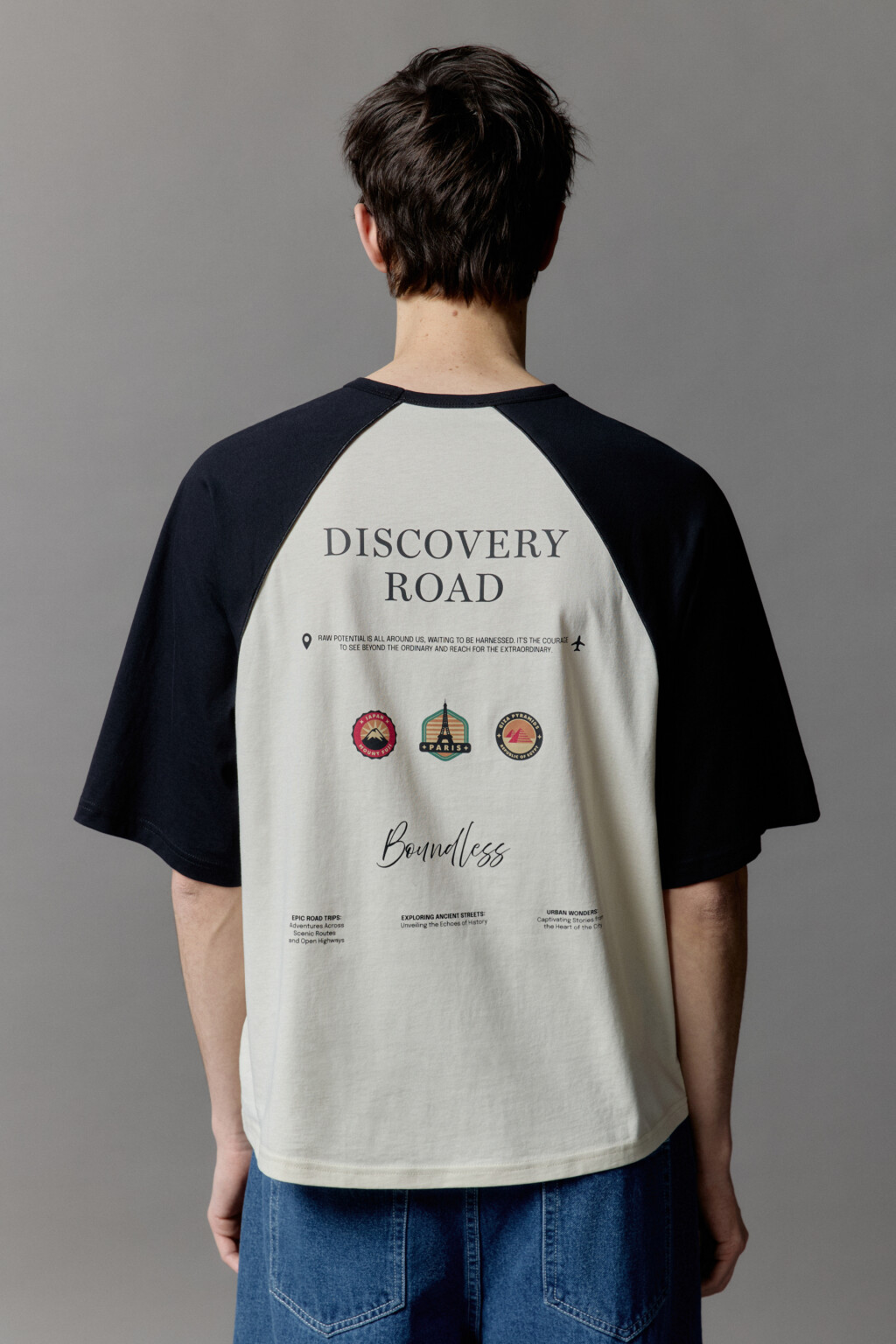 Футболка хлопковая с контрастными рукавами - цвет бежевый - 3