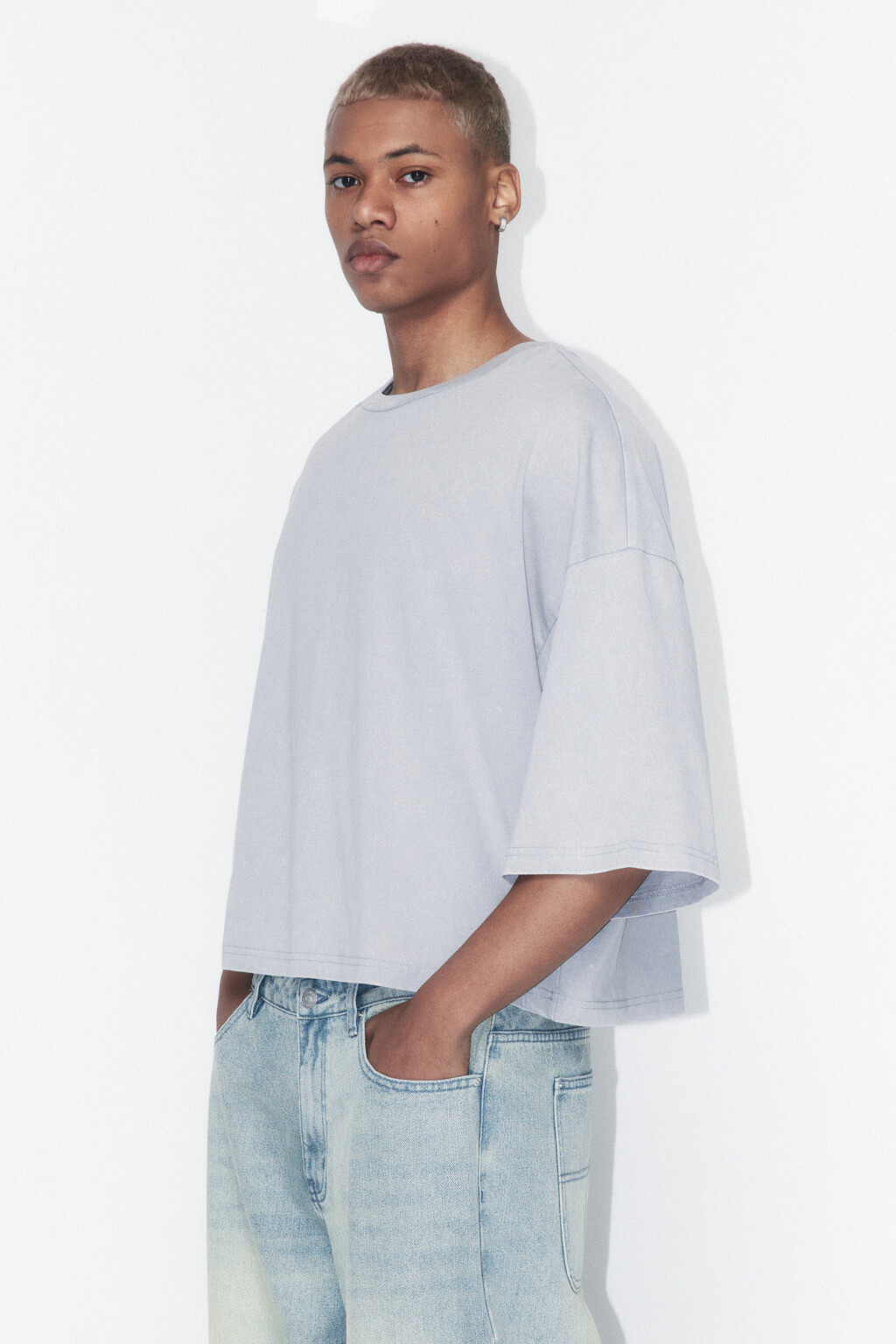 Футболка boxy fit хлопковая с вареным эффектом - цвет серый - 1