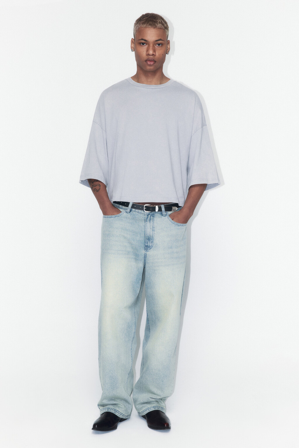 Футболка boxy fit хлопковая с вареным эффектом - цвет серый - 3