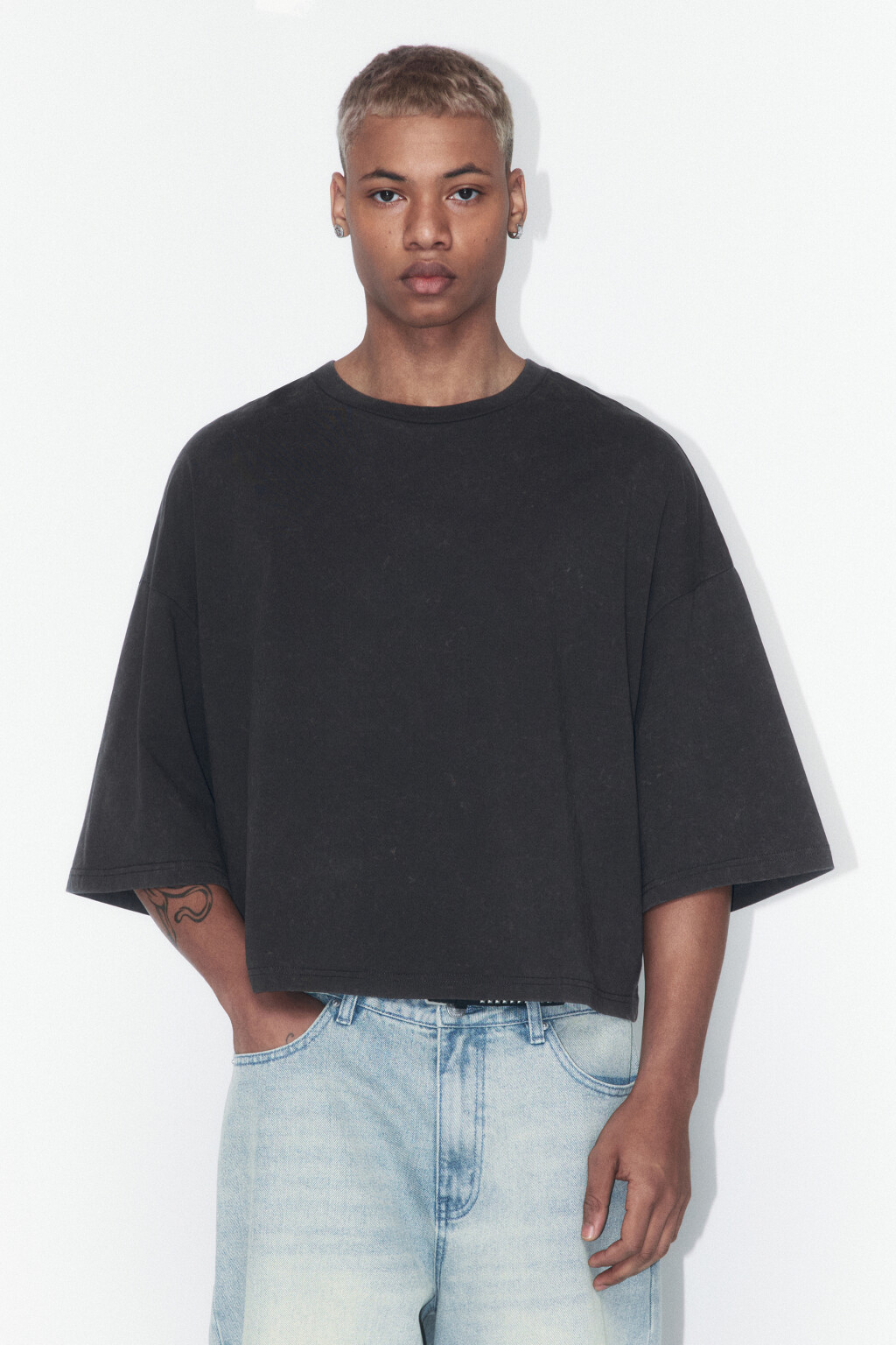 Футболка boxy fit хлопковая с вареным эффектом - цвет серый - 1