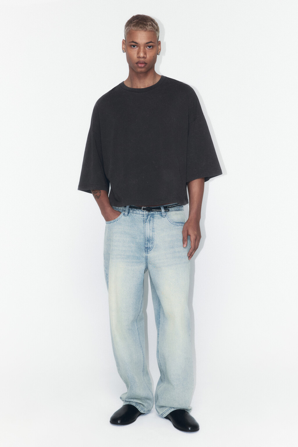 Футболка boxy fit хлопковая с вареным эффектом - цвет серый - 4