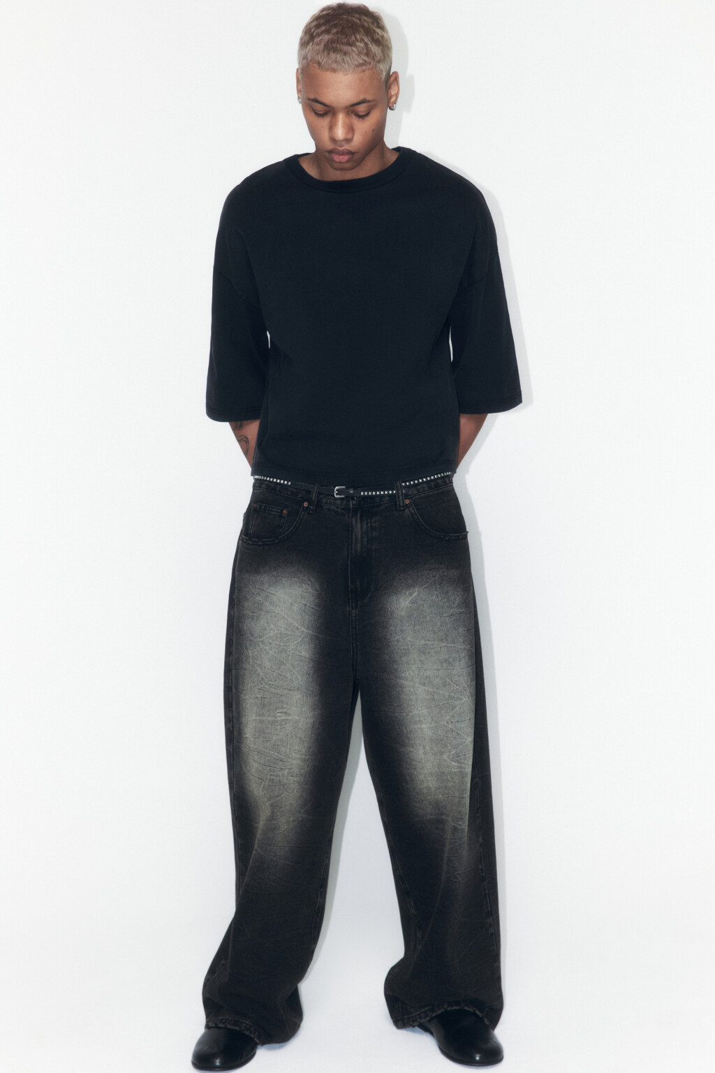 Футболка boxy fit хлопковая с вареным эффектом - цвет черный - 1