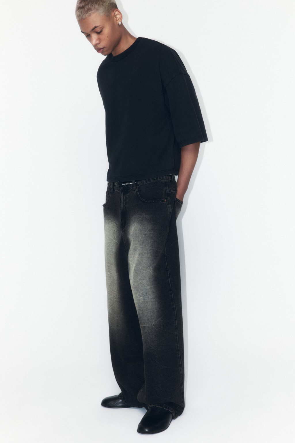 Футболка boxy fit хлопковая с вареным эффектом - цвет черный - 2