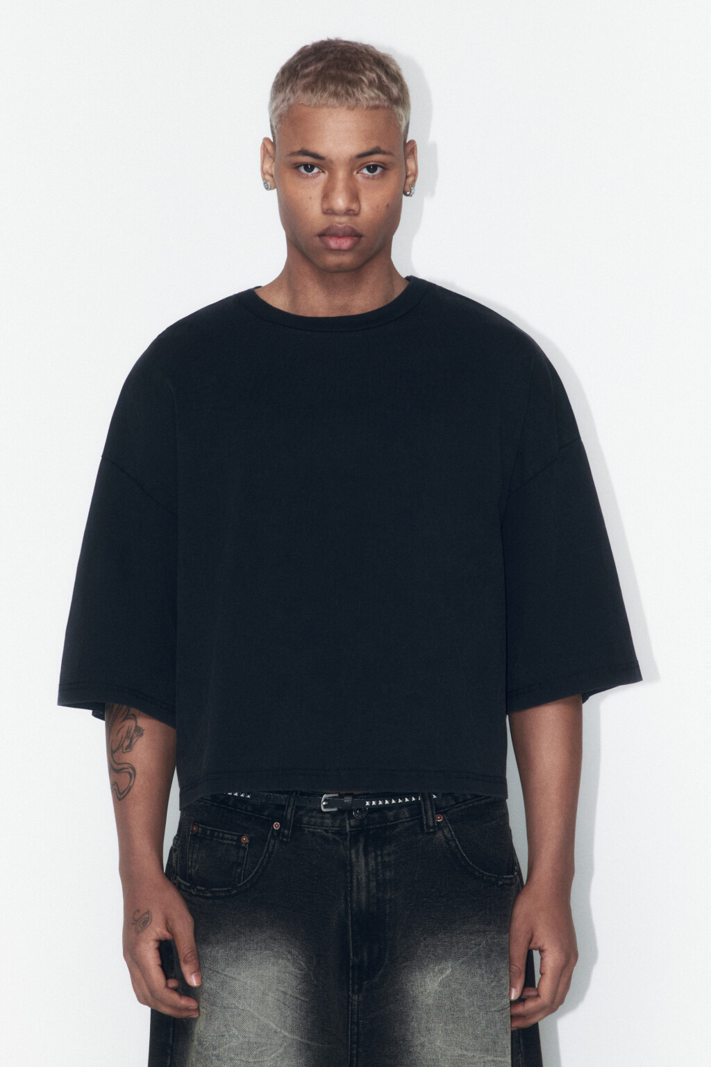 Футболка boxy fit хлопковая с вареным эффектом - цвет черный - 3