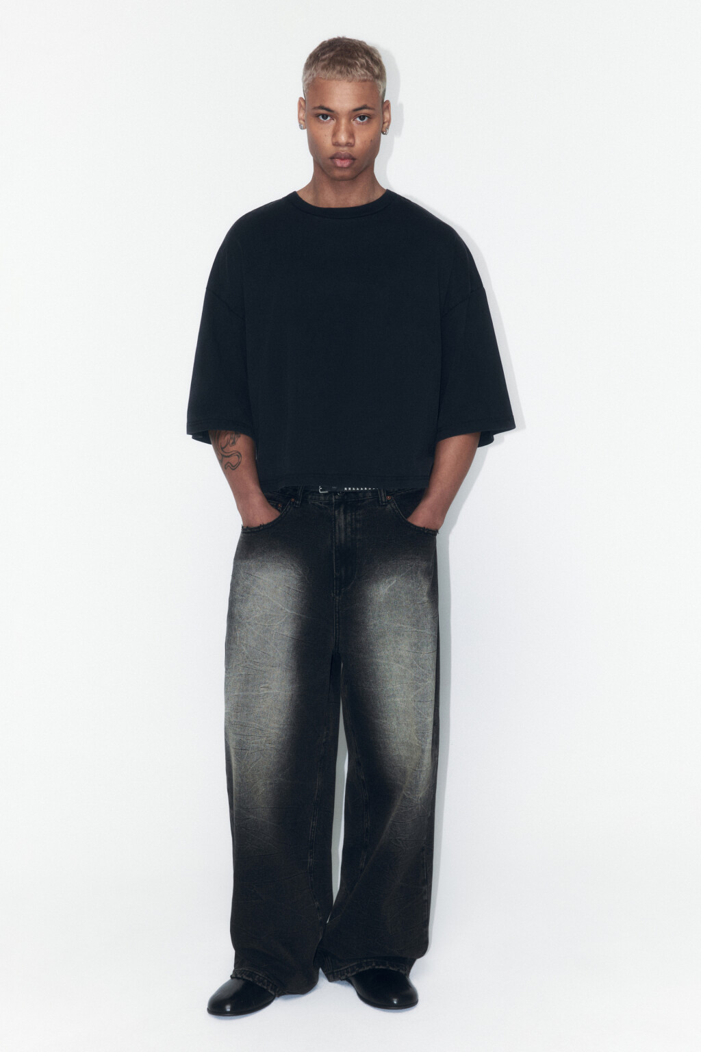 Футболка boxy fit хлопковая с вареным эффектом - цвет черный - 6