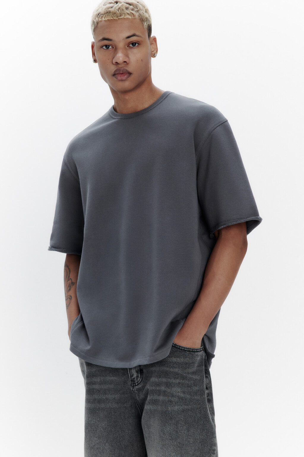 Футболка oversize из хлопкового футера - цвет серый - 1