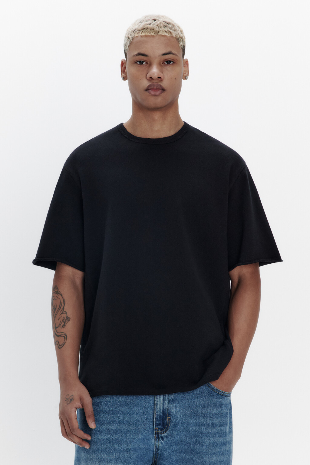 Футболка oversize из хлопкового футера - цвет черный - 2