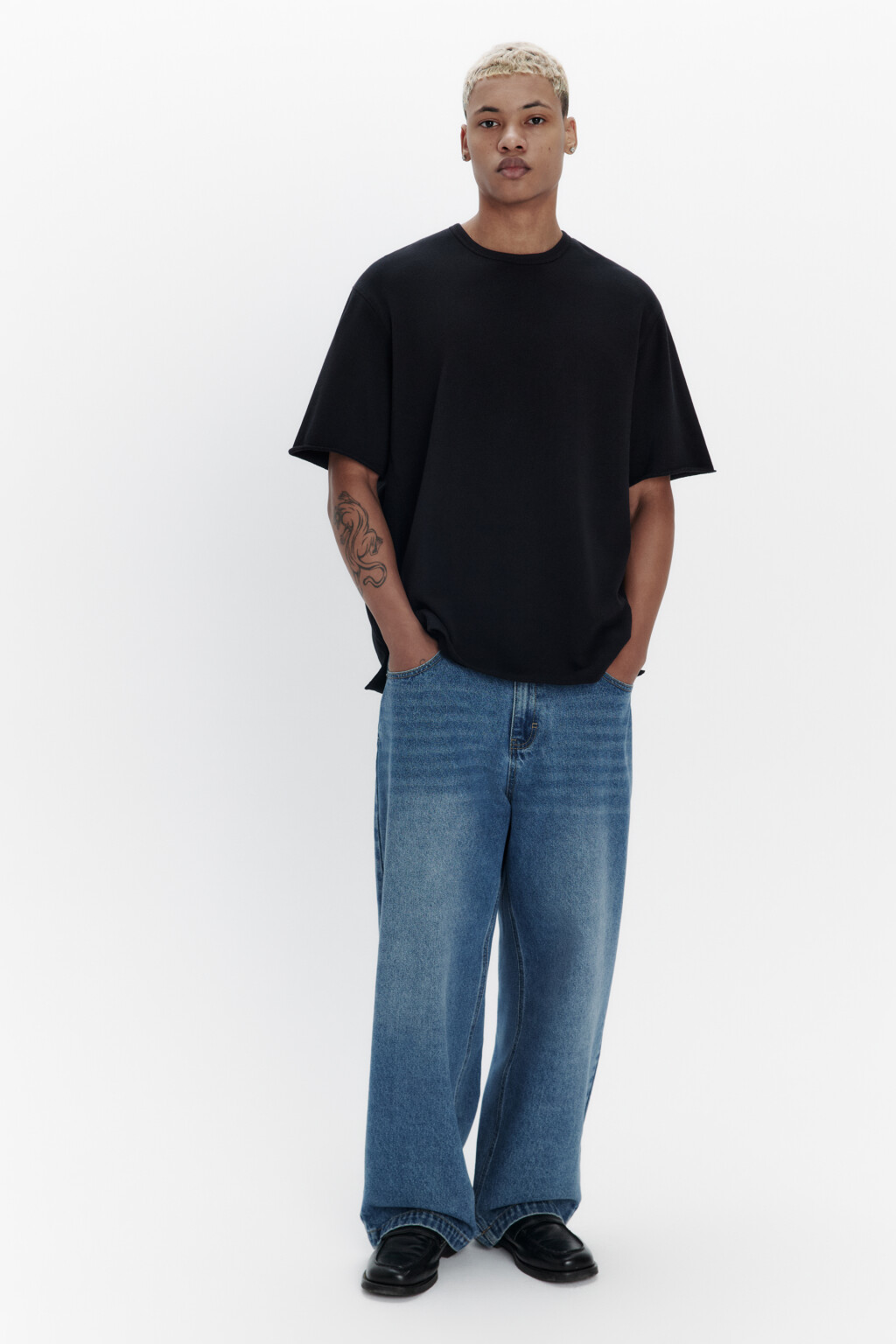 Футболка oversize из хлопкового футера - цвет черный - 4