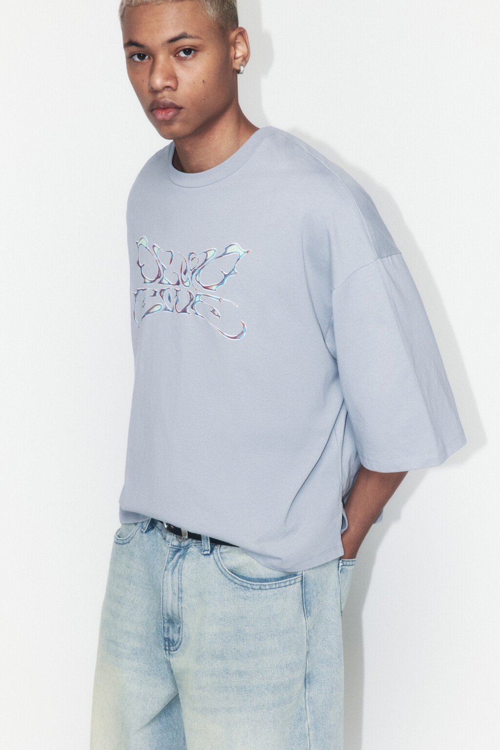 Футболка boxy fit хлопковая с принтом - цвет серый - 1