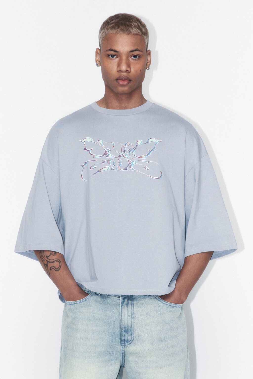 Футболка boxy fit хлопковая с принтом - цвет серый - 2