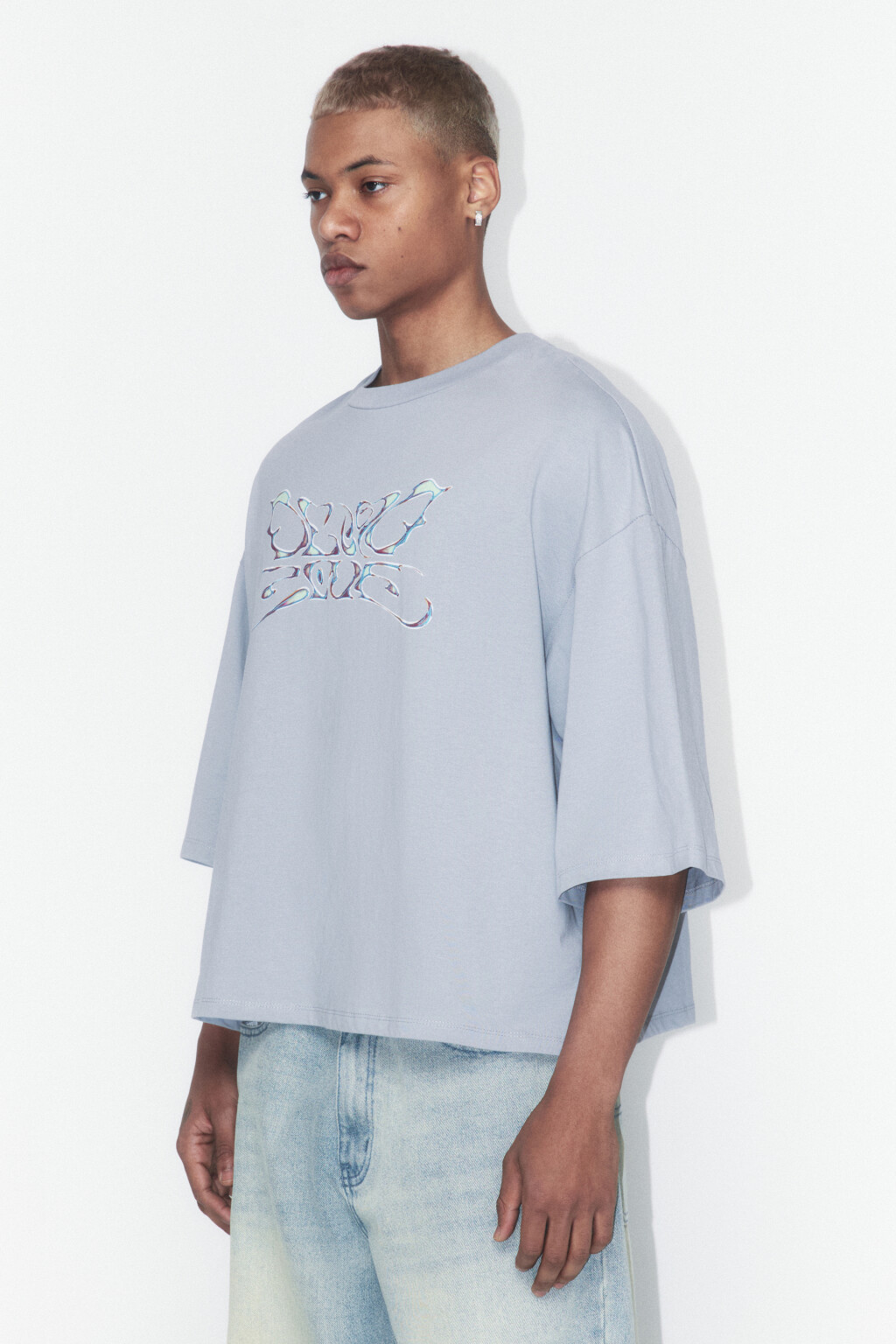 Футболка boxy fit хлопковая с принтом - цвет серый - 3