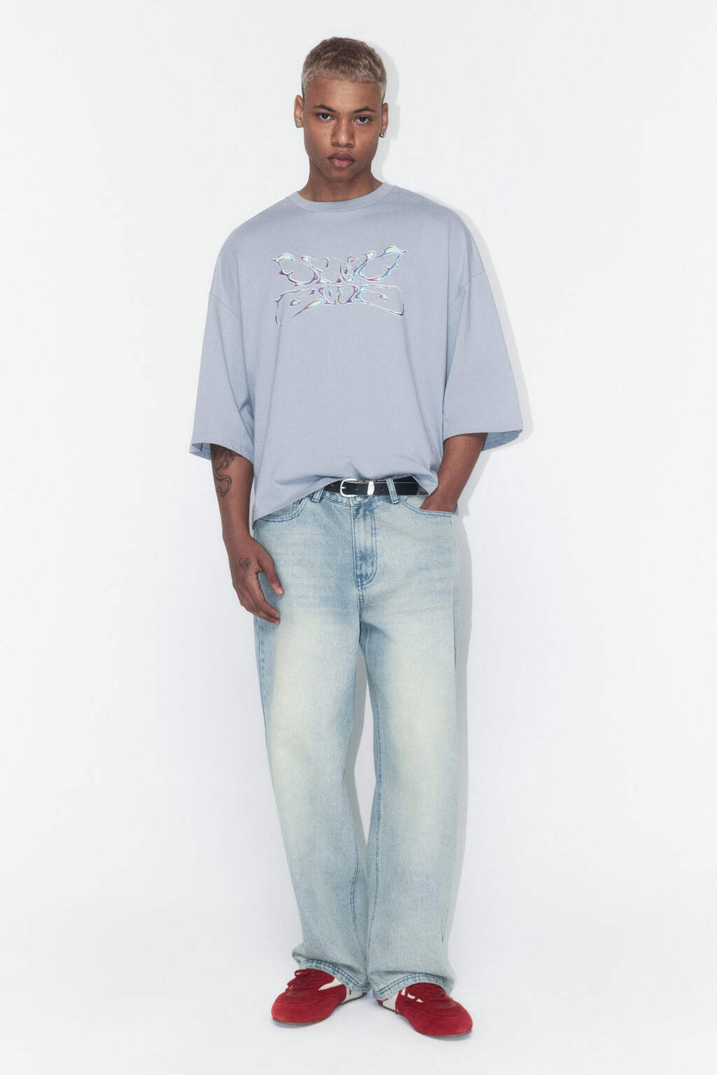 Футболка boxy fit хлопковая с принтом - цвет серый - 5