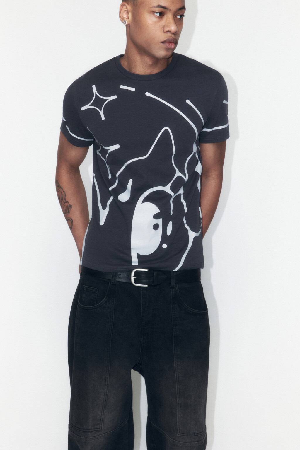 Футболка облегающая хлопковая с принтом - цвет серый - 1