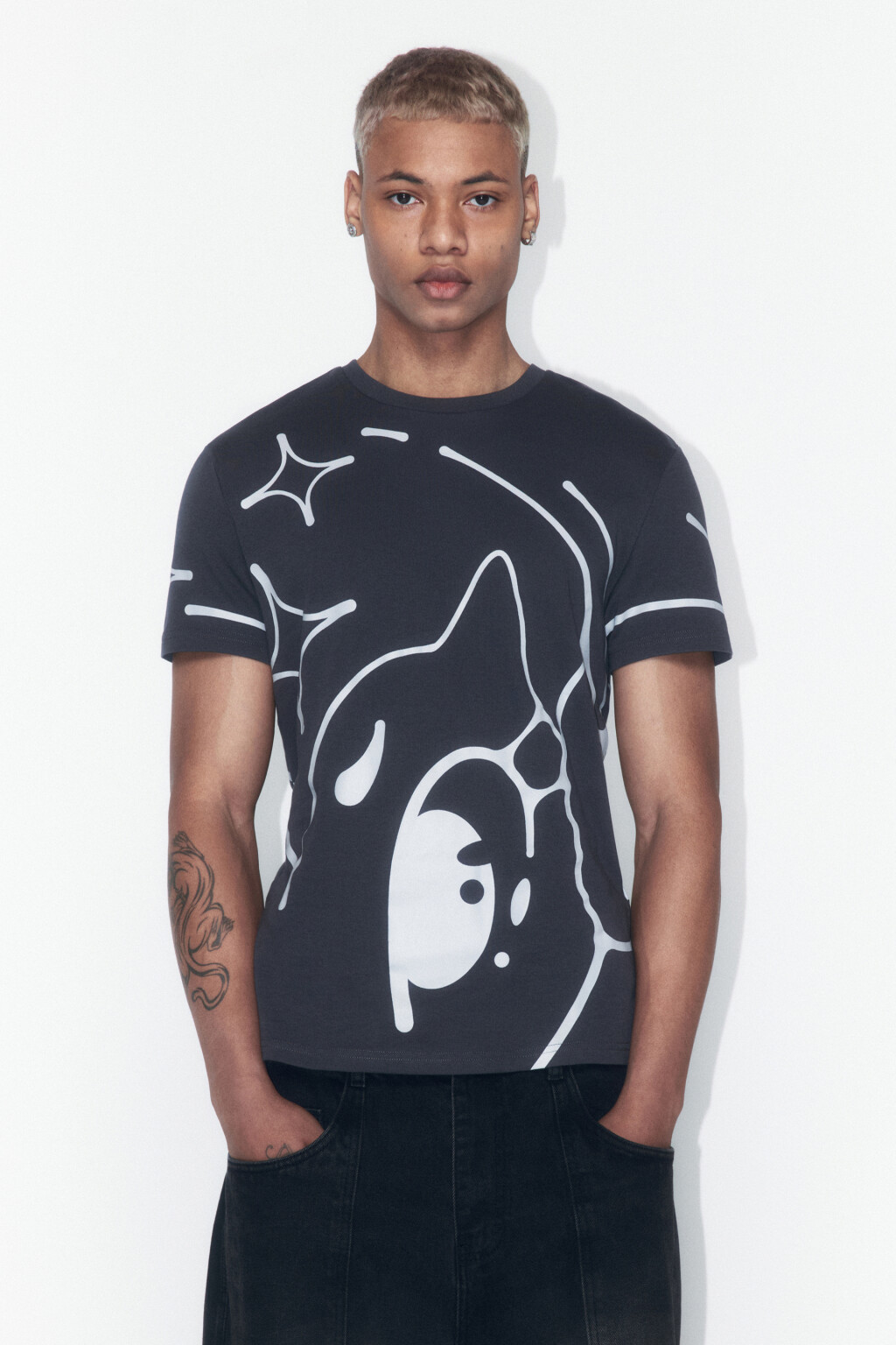 Футболка облегающая хлопковая с принтом - цвет серый - 2