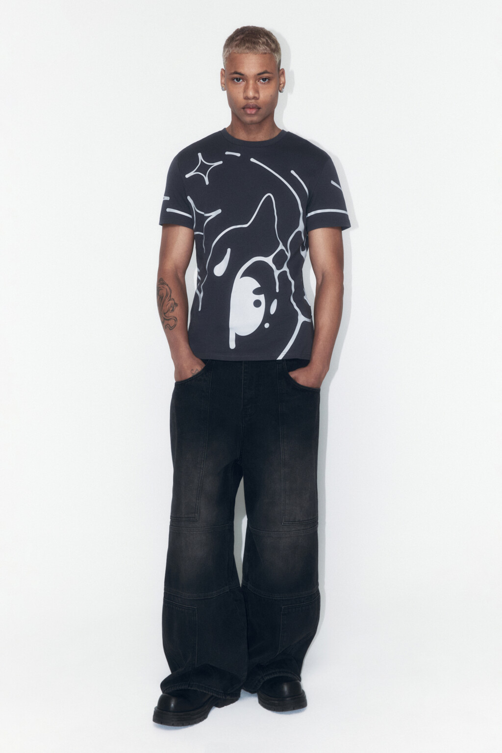 Футболка облегающая хлопковая с принтом - цвет серый - 5