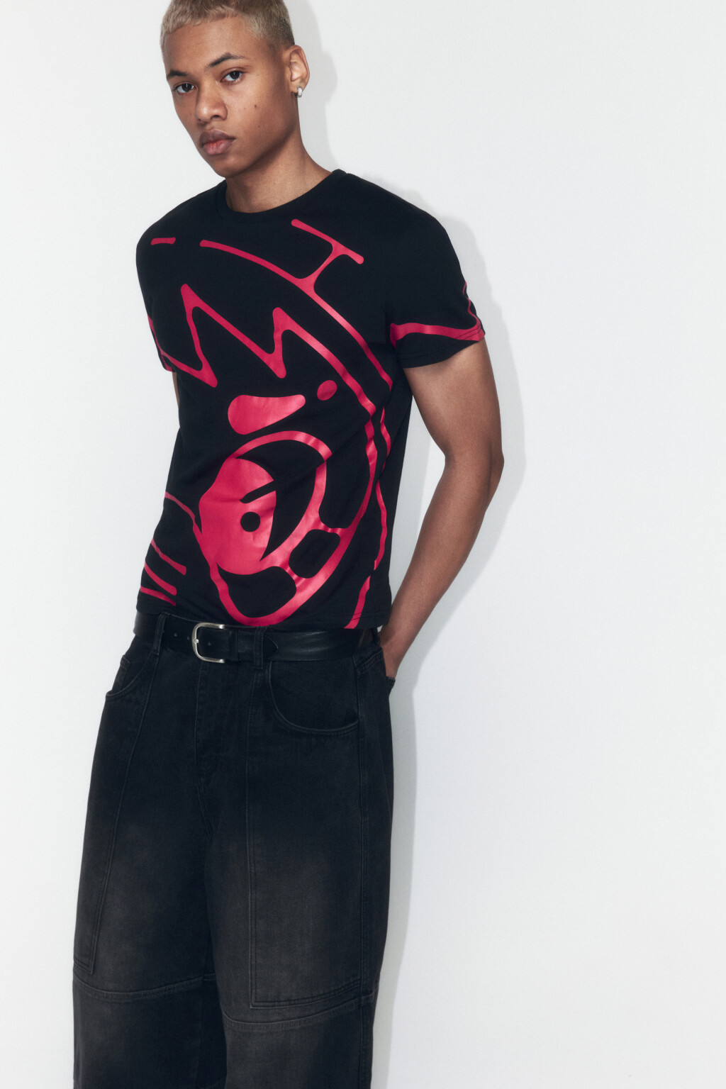 Футболка облегающая хлопковая с принтом - цвет черный - 1