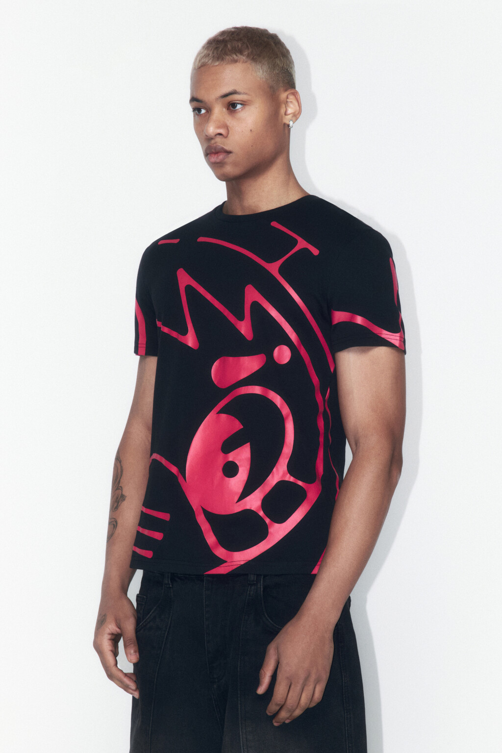 Футболка облегающая хлопковая с принтом - цвет черный - 3