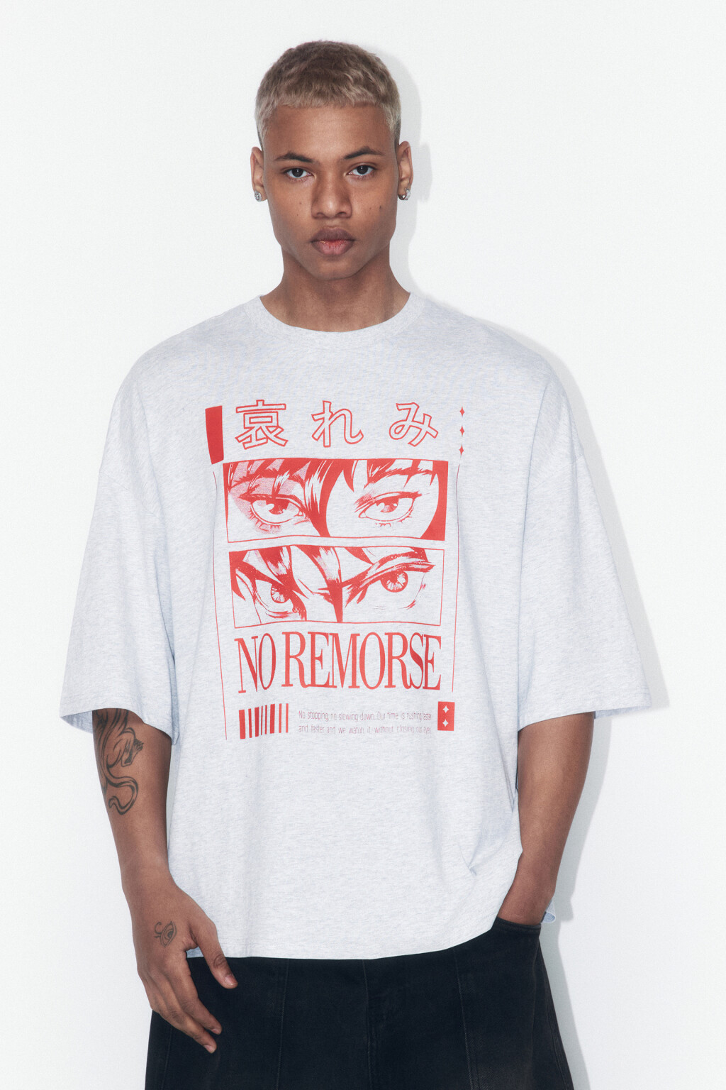 Футболка oversize хлопковая с принтом - цвет серый - 2