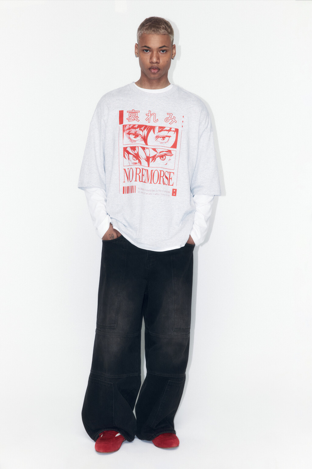 Футболка oversize хлопковая с принтом - цвет серый - 5