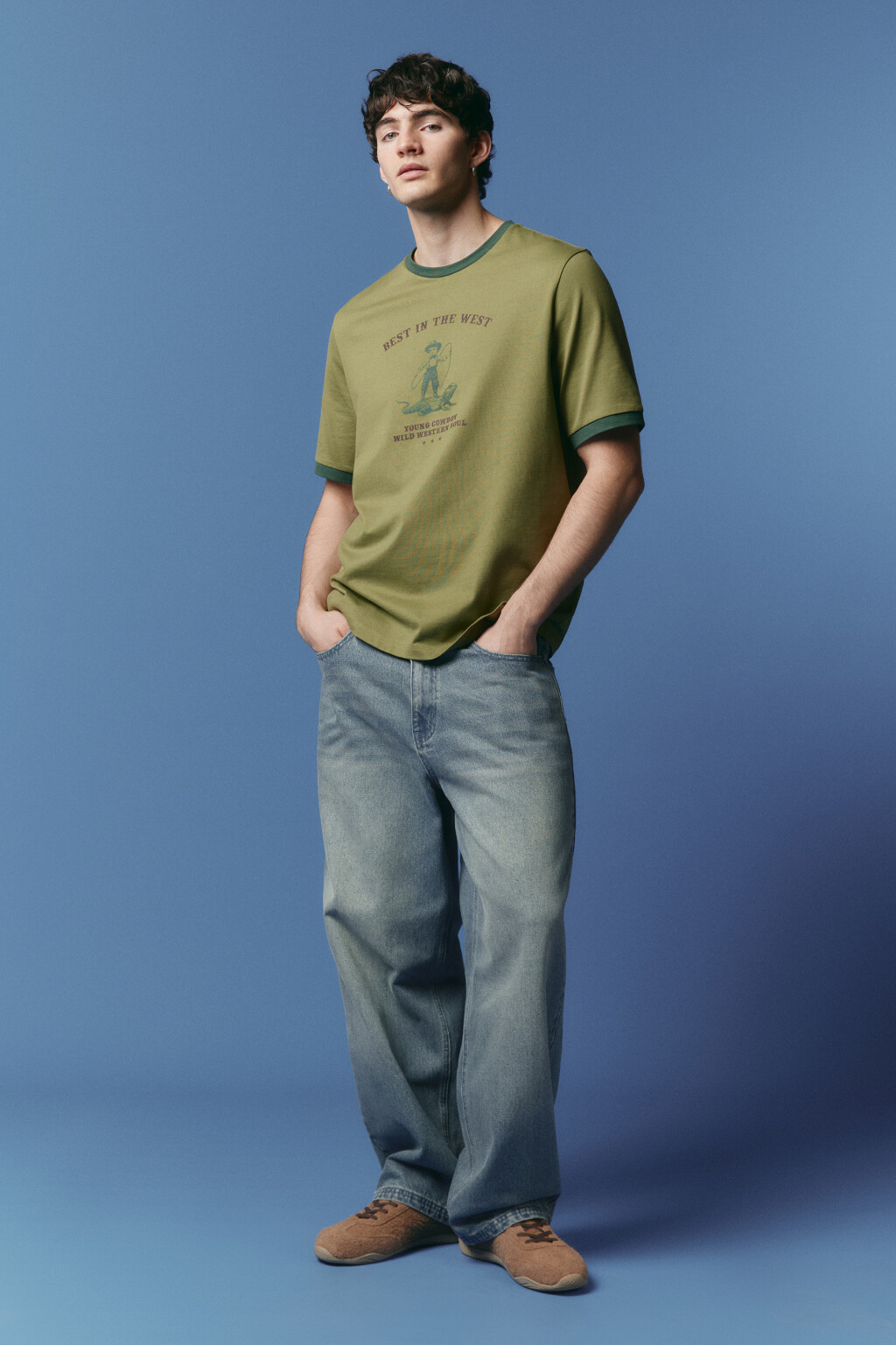 Футболка хлопковая с ковбойским принтом - цвет зеленый - 4