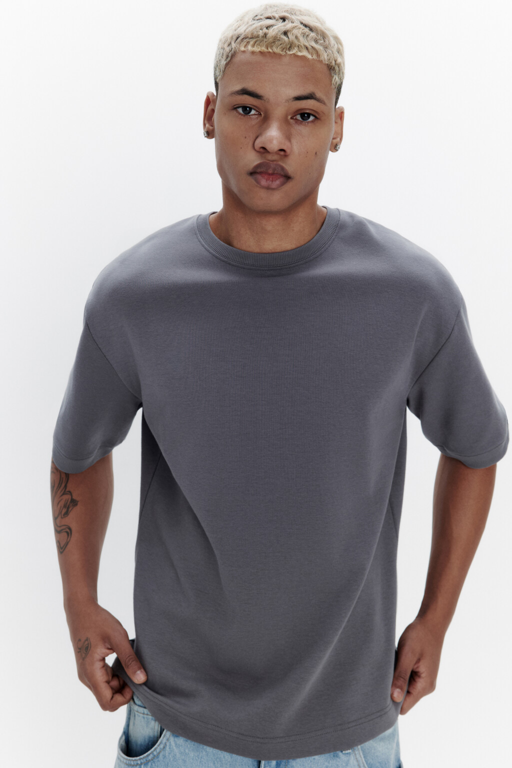 Футболка oversize из хлопкового футера - цвет серый - 1