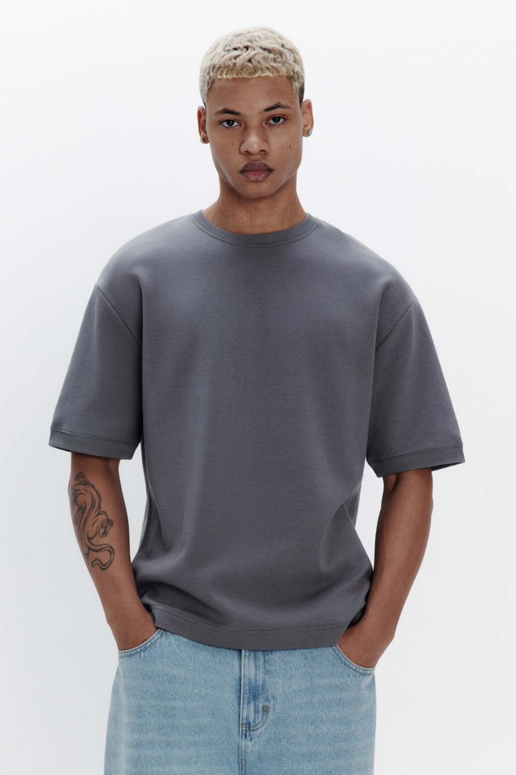 Футболка oversize из хлопкового футера - цвет серый - 2
