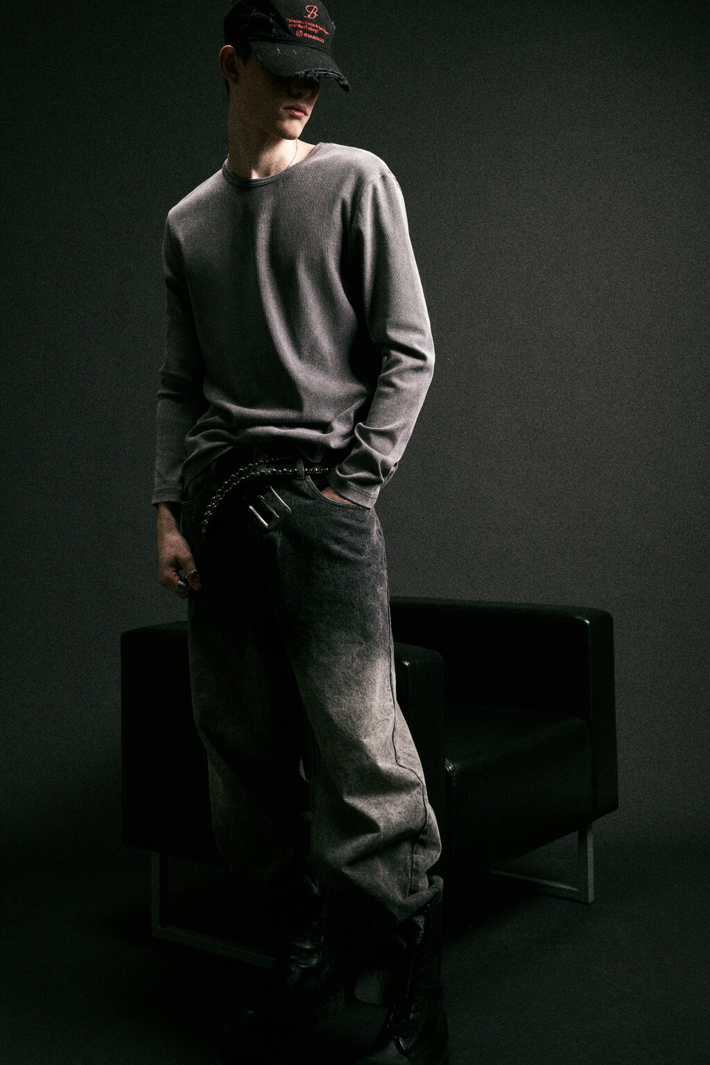 Лонгслив хлопковый облегающий в рубчик - цвет серый - 1