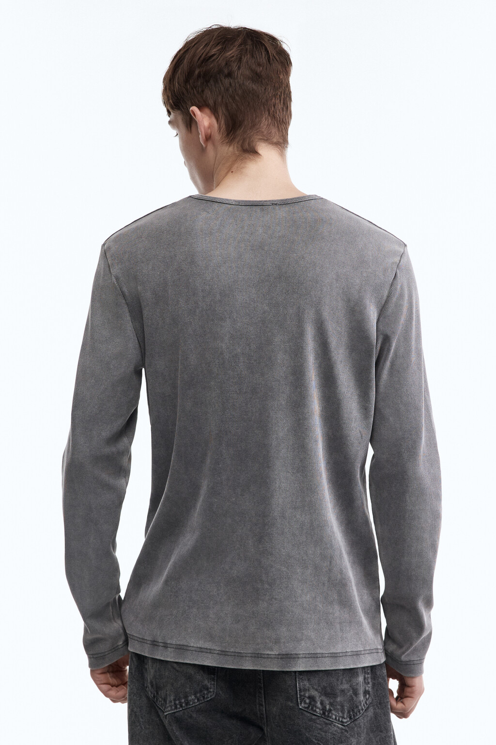 Лонгслив хлопковый облегающий в рубчик - цвет серый - 5
