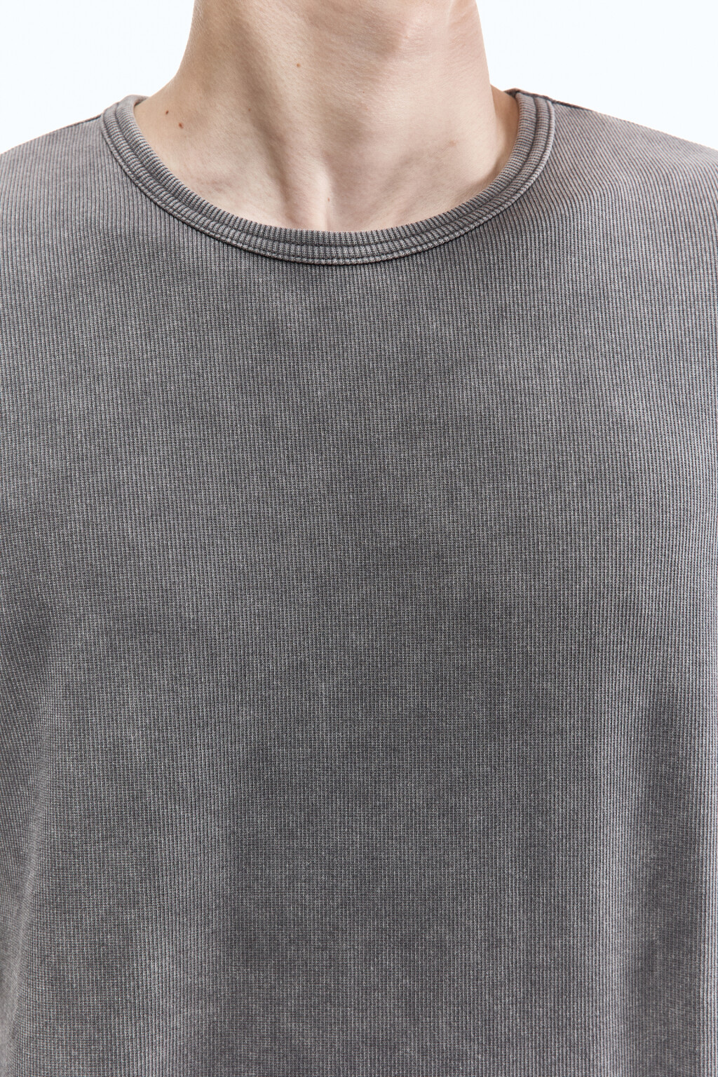 Лонгслив хлопковый облегающий в рубчик - цвет серый - 7